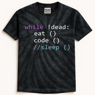 While Not Dead Eat Sleep Code Tech Hack Science Programming Kids Tie-Dye T-Shirt