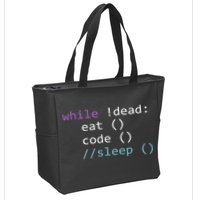 While Not Dead Eat Sleep Code Tech Hack Science Programming Zip Tote Bag