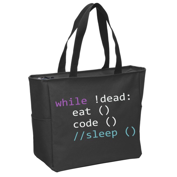 While Not Dead Eat Sleep Code Tech Hack Science Programming Zip Tote Bag