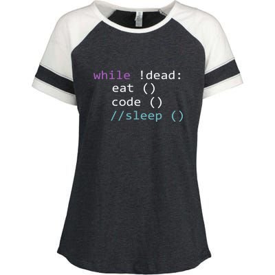 While Not Dead Eat Sleep Code Tech Hack Science Programming Enza Ladies Jersey Colorblock Tee