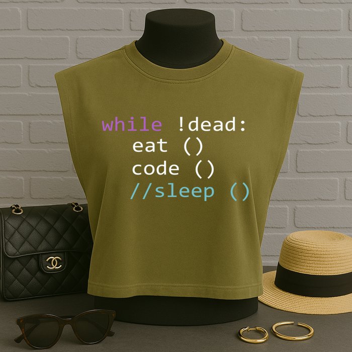 While Not Dead Eat Sleep Code Tech Hack Science Programming Garment-Dyed Women's Muscle Tee