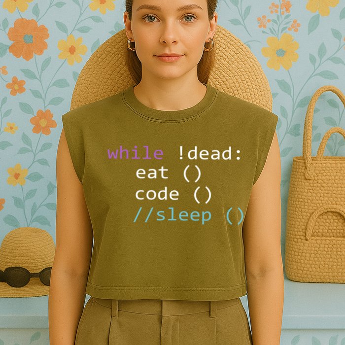 While Not Dead Eat Sleep Code Tech Hack Science Programming Garment-Dyed Women's Muscle Tee