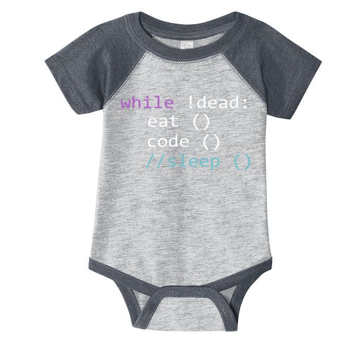 While Not Dead Eat Sleep Code Tech Hack Science Programming Infant Baby Jersey Bodysuit