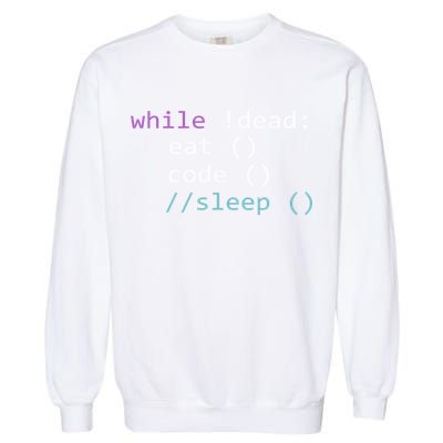 While Not Dead Eat Sleep Code Tech Hack Science Programming Garment-Dyed Sweatshirt