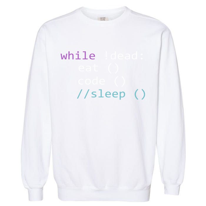 While Not Dead Eat Sleep Code Tech Hack Science Programming Garment-Dyed Sweatshirt