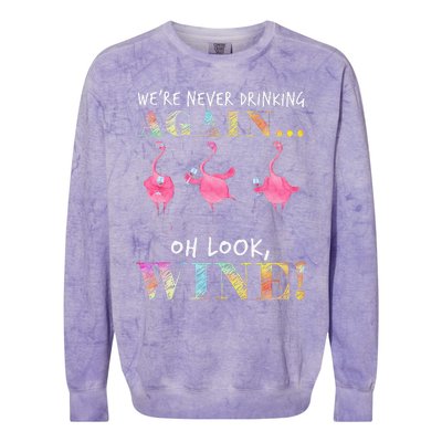 Were Never Drinking Again Oh Look Wine Funny Flamingo Colorblast Crewneck Sweatshirt