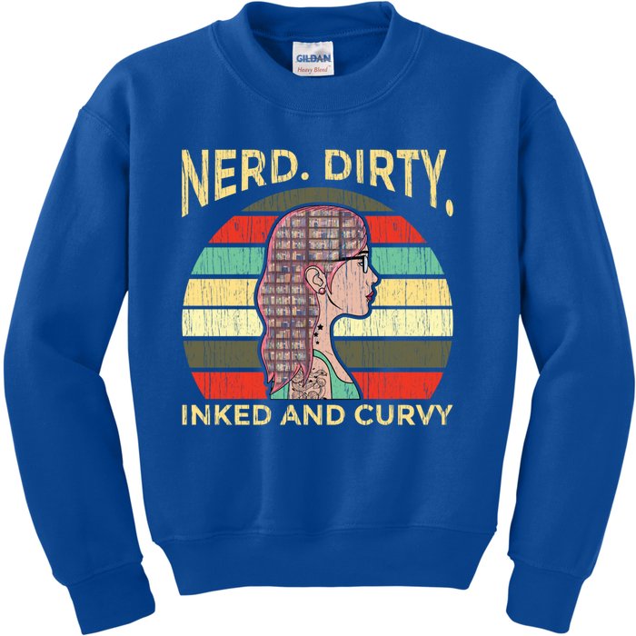 Wo Nerdy Dirty Inked Curvy Books Tattoo Gift Kids Sweatshirt