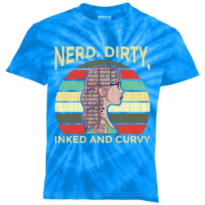 Wo Nerdy Dirty Inked Curvy Books Tattoo Gift Kids Tie-Dye T-Shirt