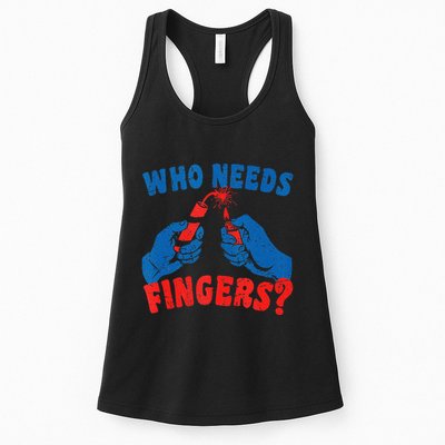 Who Needs Fingers Fireworks Funny Vintage 4th Of July Womens Tank Top