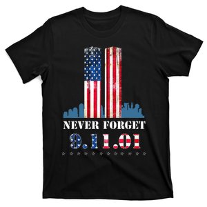 Womens Never Forget Patriotic 911 American Flag T-Shirt