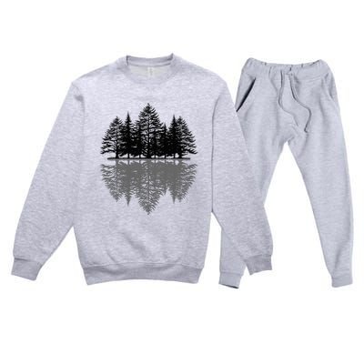 Wildlife Nature Forest Trees Reflection Outdoor Forest Premium Crewneck Sweatsuit Set