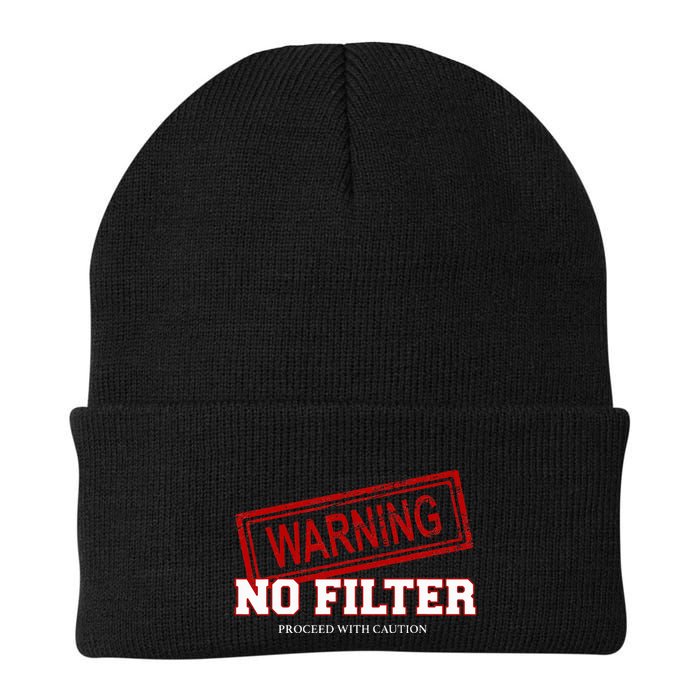 Warning No Filter Proceed With Caution Knit Cap Winter Beanie