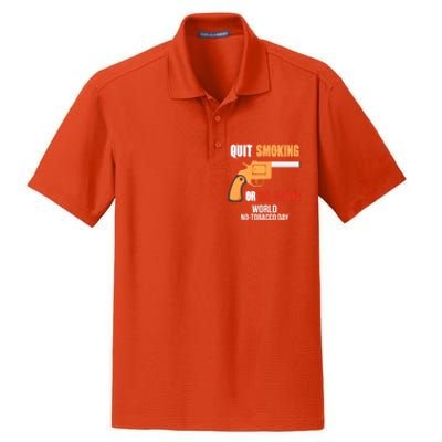 World Nogreat Gifttobacco Day Quit Smoking Or Die Trying Gun Gift Dry Zone Grid Polo