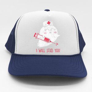 Wo Nurse Ghost I Will Stab You Gift Funny Halloween Cute Gift Trucker Hat