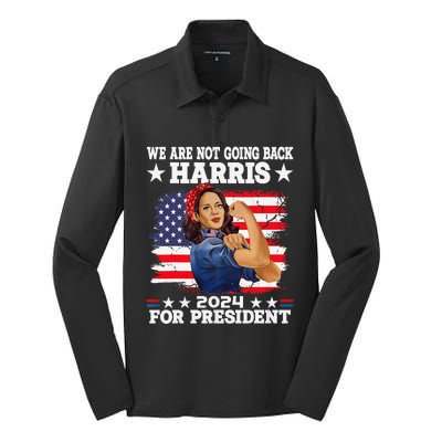 WeRe Not Going Back Vote For 2024 President Kamala Harris Silk Touch Performance Long Sleeve Polo