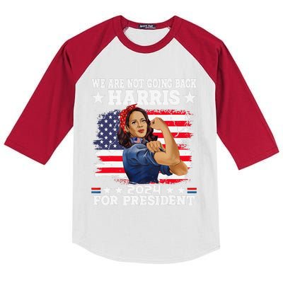 WeRe Not Going Back Vote For 2024 President Kamalaharris Gift Kids Colorblock Raglan Jersey