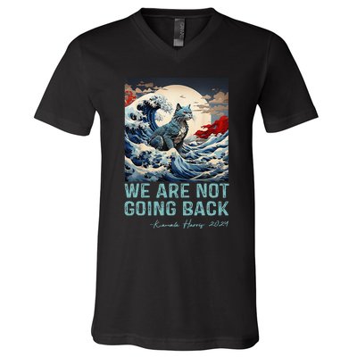 WeRe Not Going Back Cute Wave Of Blue Cats For Kamala Gift V-Neck T-Shirt