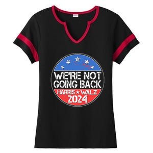 Were Not Going Back Kamala Harris Tim Walz 2024 Emblem Ladies Halftime Notch Neck Tee