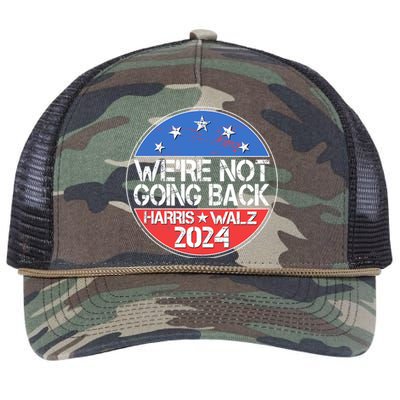 Were Not Going Back Kamala Harris Tim Walz 2024 Emblem Retro Rope Trucker Hat Cap