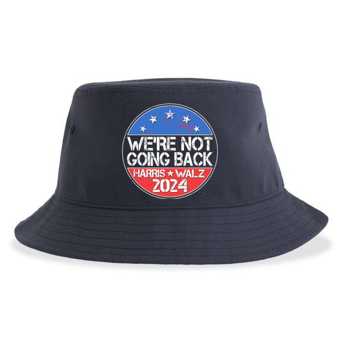 Were Not Going Back Kamala Harris Tim Walz 2024 Emblem Sustainable Bucket Hat