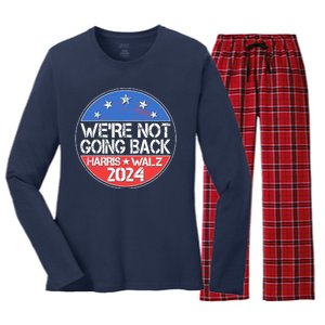 Were Not Going Back Kamala Harris Tim Walz 2024 Emblem Women's Long Sleeve Flannel Pajama Set 