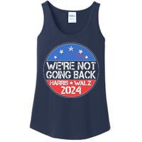 Were Not Going Back Kamala Harris Tim Walz 2024 Emblem Ladies Essential Tank