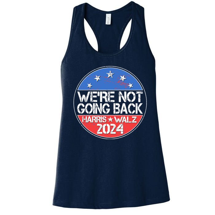 Were Not Going Back Kamala Harris Tim Walz 2024 Emblem Women's Racerback Tank