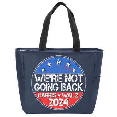 Were Not Going Back Kamala Harris Tim Walz 2024 Emblem Zip Tote Bag