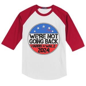 Were Not Going Back Kamala Harris Tim Walz 2024 Emblem Kids Colorblock Raglan Jersey