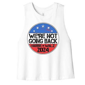 Were Not Going Back Kamala Harris Tim Walz 2024 Emblem Women's Racerback Cropped Tank