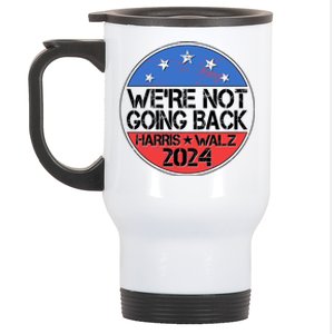 Were Not Going Back Kamala Harris Tim Walz 2024 Emblem Stainless Steel Travel Mug