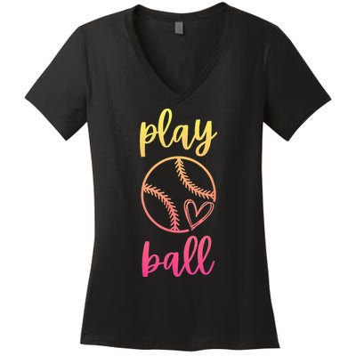 Women N Girls Softball Play Ball Tie Dye Softball Women's V-Neck T-Shirt