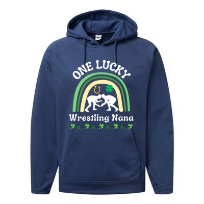 Wrestling Nana Grandma St Patrick's Day Sports Meaningful Gift Performance Fleece Hoodie