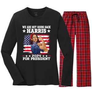 WeRe Not Going Back Vote For 2024 President Kamalaharris Kamalaharris Women's Long Sleeve Flannel Pajama Set 