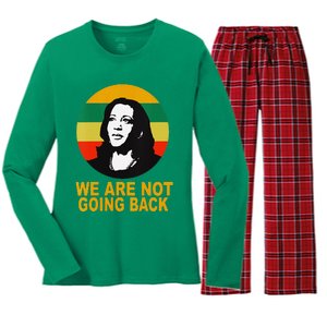 WeRe Not Going Back Vote For 2024 President Kamala Harris V Neck Women's Long Sleeve Flannel Pajama Set 