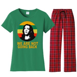 WeRe Not Going Back Vote For 2024 President Kamala Harris V Neck Women's Flannel Pajama Set