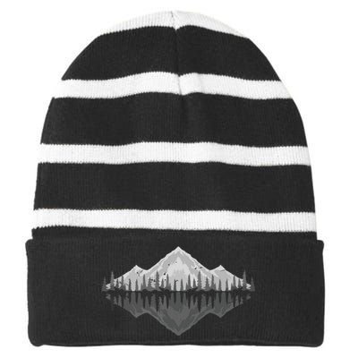 Wildlife Nature Hiking Hiker Forest Reflection Mountain Striped Beanie with Solid Band