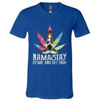 Weed Namastay Home And Get High Cannabis Namaste Yoga Gift V-Neck T-Shirt