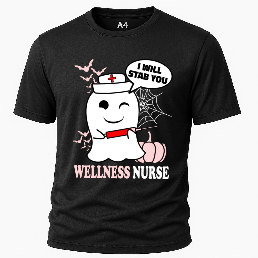 Wellness Nurse Halloween I Will Stab You Funny Ghost Gift Cooling Performance Crew T-Shirt