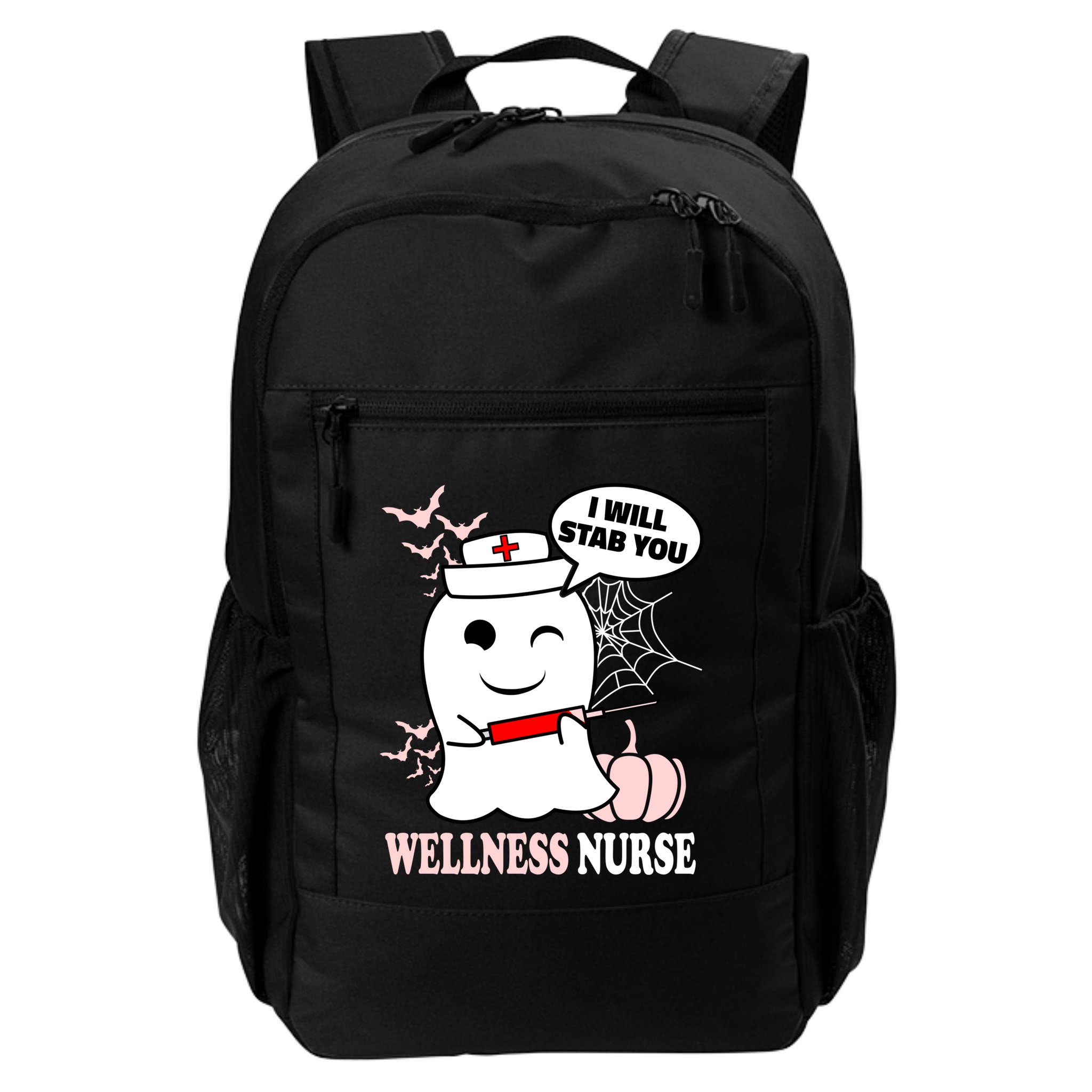 Wellness Nurse Halloween I Will Stab You Funny Ghost Gift Backpack