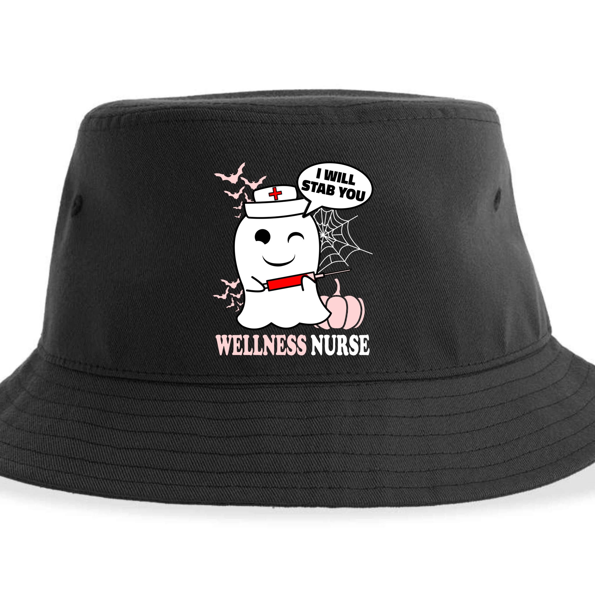 Wellness Nurse Halloween I Will Stab You Funny Ghost Gift Sustainable Bucket Hat