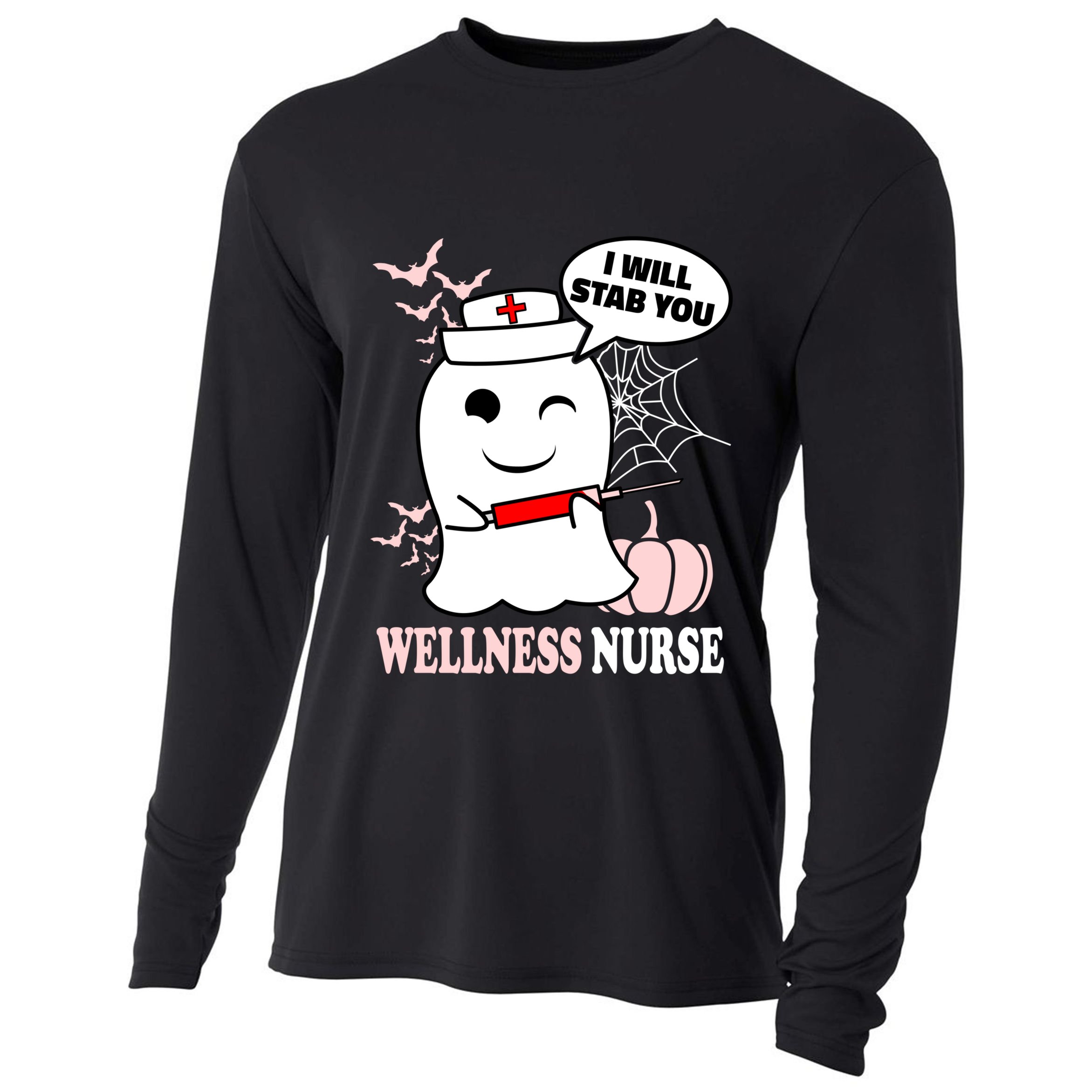 Wellness Nurse Halloween I Will Stab You Funny Ghost Gift Cooling Performance Long Sleeve Crew