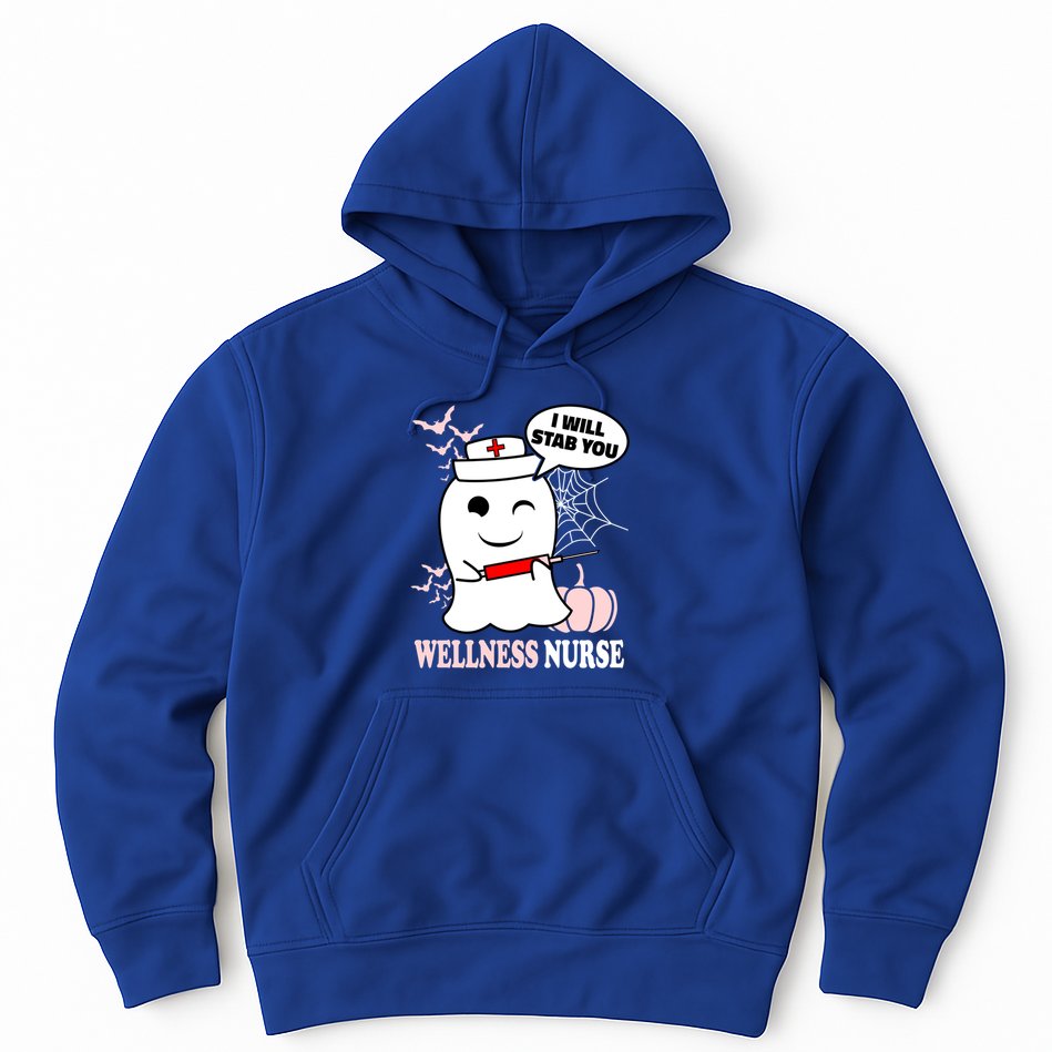 Wellness Nurse Halloween I Will Stab You Funny Ghost Gift Hoodie