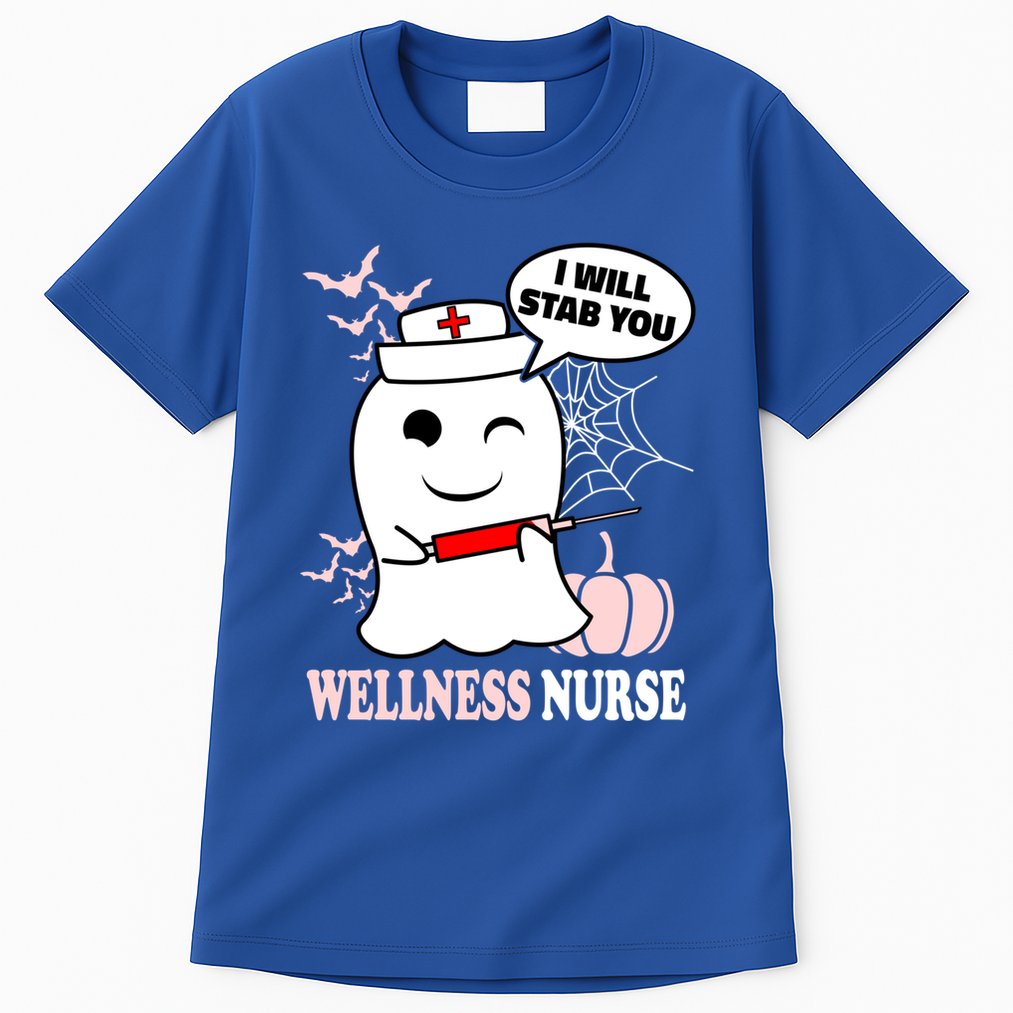 Wellness Nurse Halloween I Will Stab You Funny Ghost Gift Tall T-Shirt
