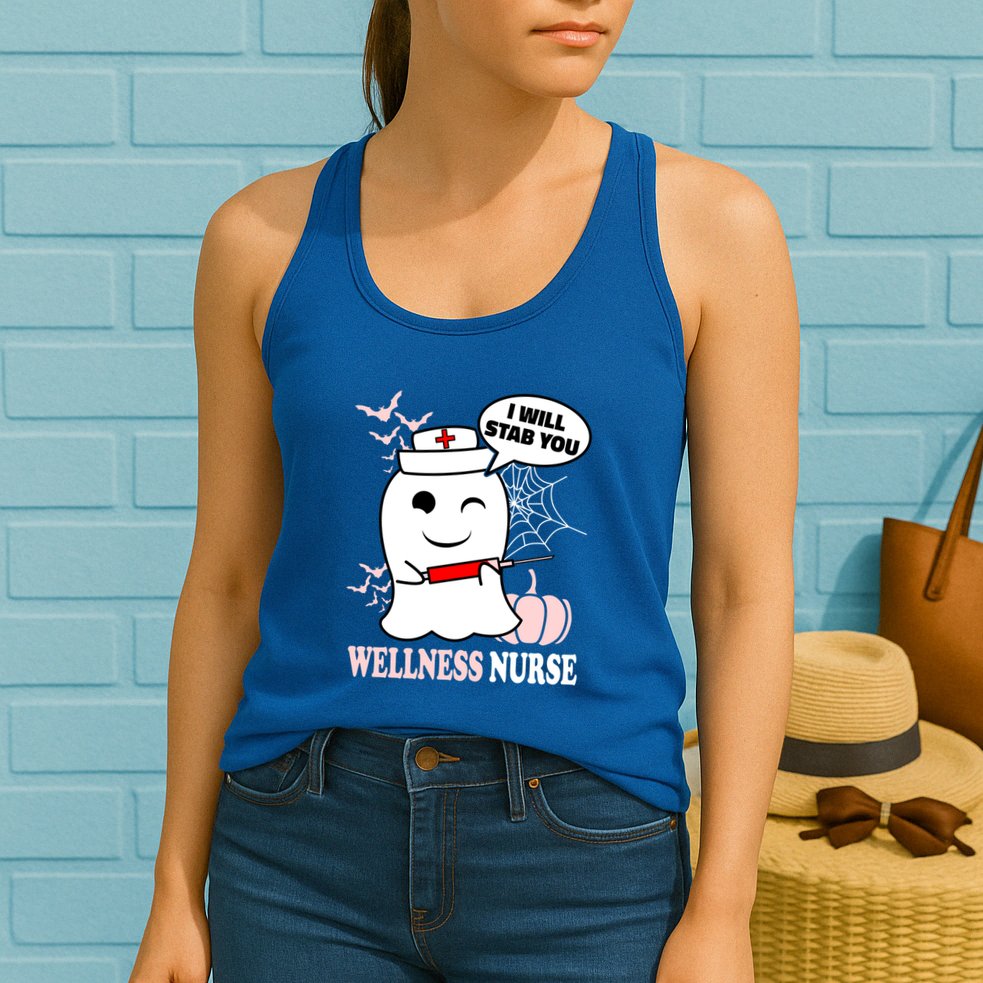 Wellness Nurse Halloween I Will Stab You Funny Ghost Gift Womens Tank Top