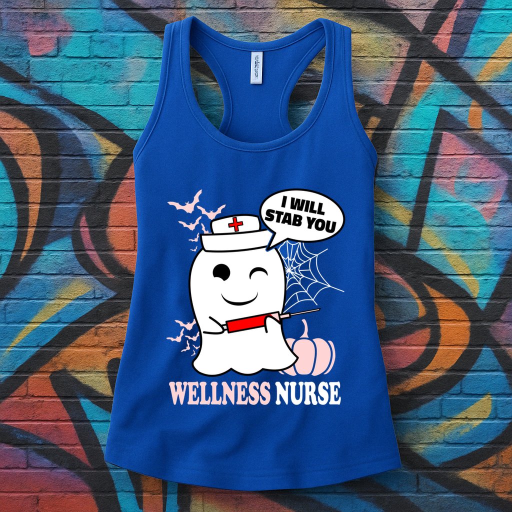 Wellness Nurse Halloween I Will Stab You Funny Ghost Gift Womens Tank Top