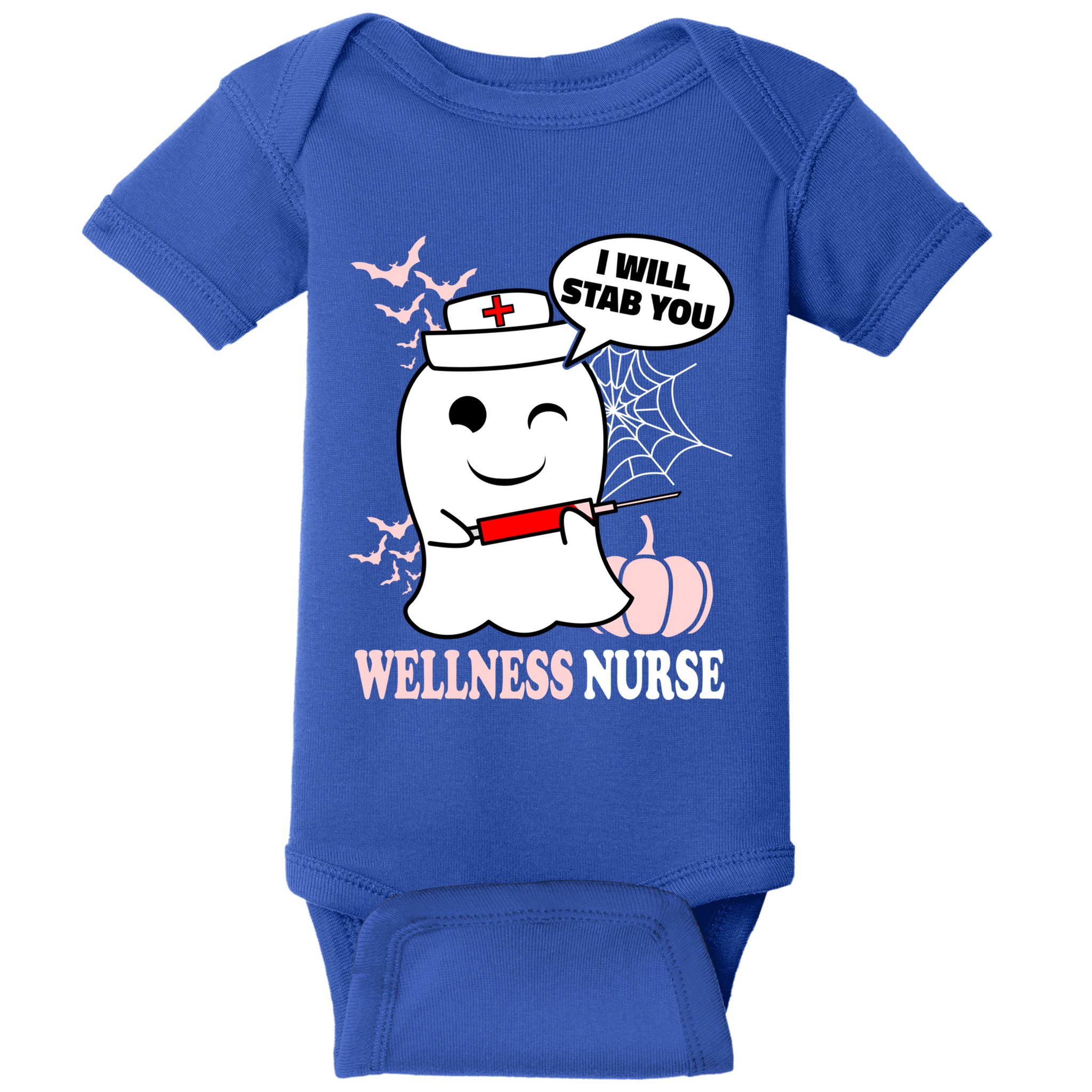 Wellness Nurse Halloween I Will Stab You Funny Ghost Gift Baby Bodysuit