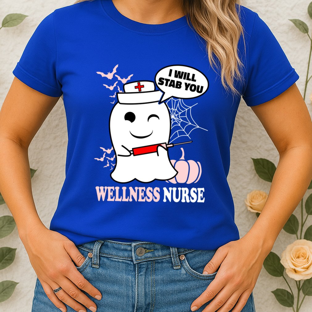 Wellness Nurse Halloween I Will Stab You Funny Ghost Gift Womens T-Shirt