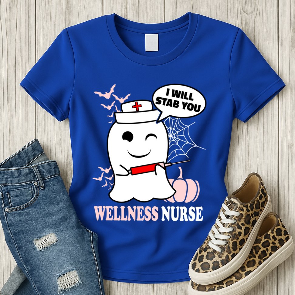 Wellness Nurse Halloween I Will Stab You Funny Ghost Gift Womens T-Shirt