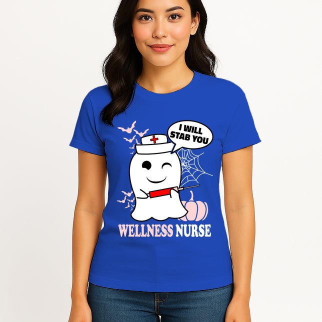 Wellness Nurse Halloween I Will Stab You Funny Ghost Gift Womens T-Shirt